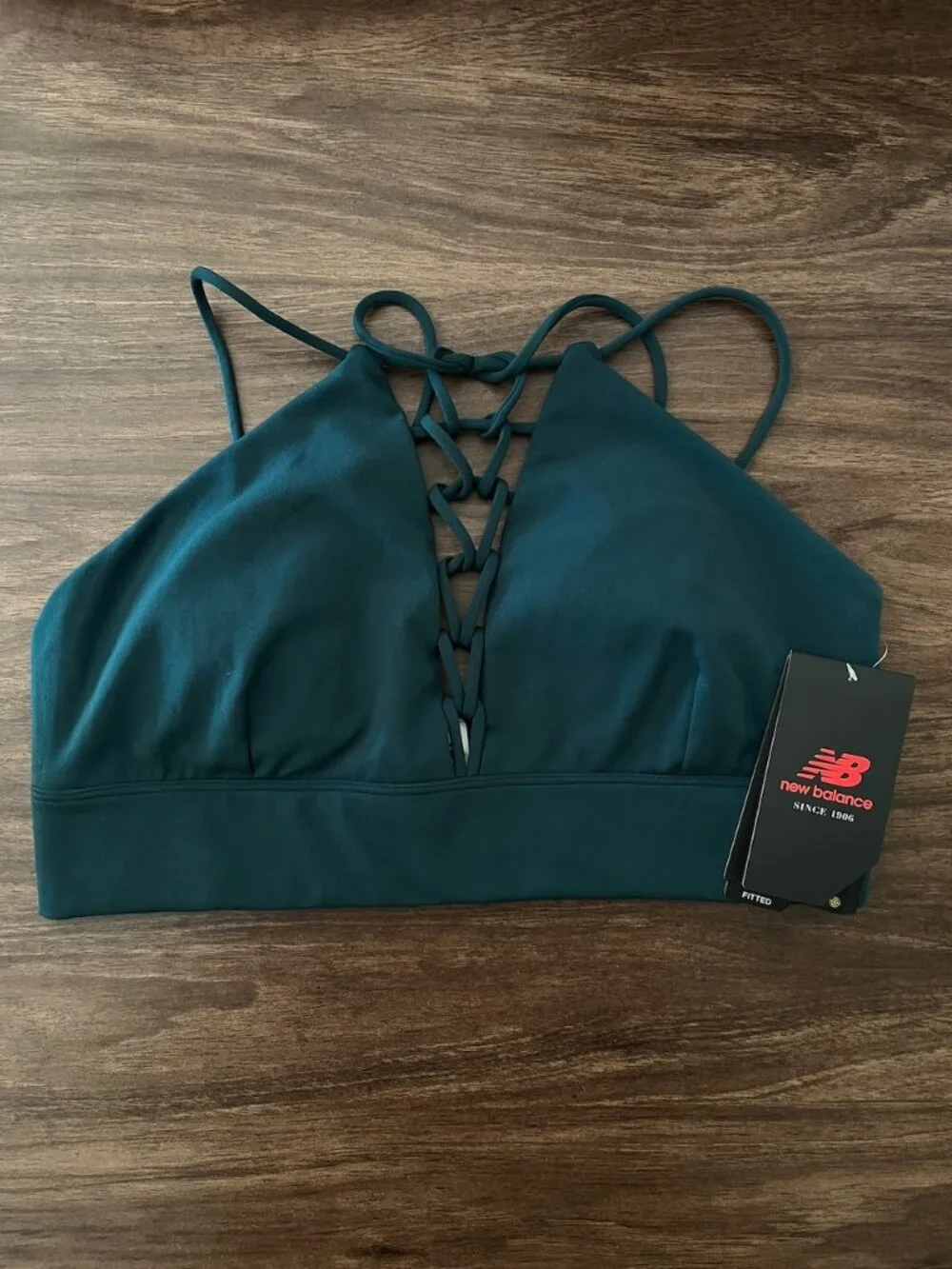 NWT New Balance Macrame Bra in Teal, Size M